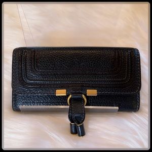 CHLOE Black Marcie Pebbled Calfskin Continental Flap Wallet